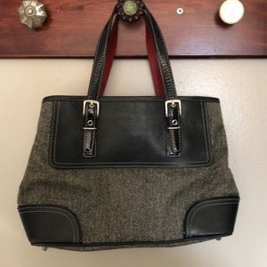 Coach Black wool herringbone satchel bag